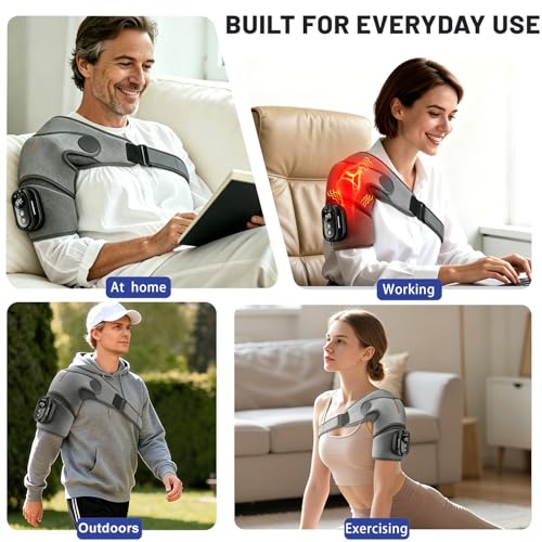 Triple Method Shoulder Massager for Deep Tissue, 5000mAh Cordless Wearable Vibration Heated Shoulder Brace for Muscle Massage Home & Outdoor (LightGray)