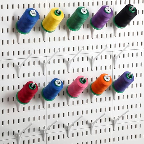 20 Pcs White Pegboard 45° Spool Hooks Compatible with IKEA Skadis Pegboard Accessories Display Hook Organizer for Craft Embroidery Sewing Thread Tape Paper Rolls - color: White
