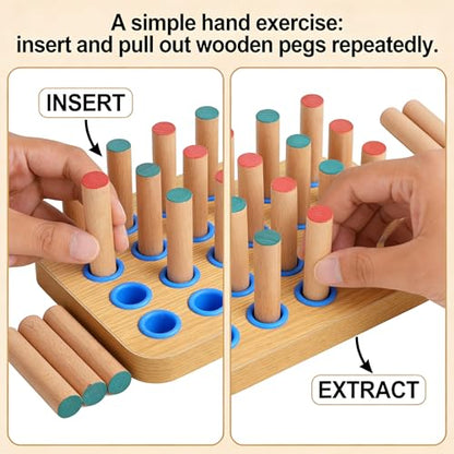Wooden Pegboard for Stroke Rehabilitation and Hand Therapy, 20 Pegs, 7.1 x 5.5 Inches, Finger Dexterity Exercise Tool for Seniors and Patients