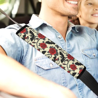 Breathable Seat Belt Shoulder Pad for Adults and Children, Stroller Pushchair High Chair, 2 Pack Halloween Goth Gothic Rose Bat Floral Neck Strap Covers Easy Install (No Tool) - color: Pattern 769