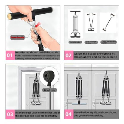 Multifunction Tension Rope Set,Upgraded Smart Stirrup Puller Adjust Sit Up Bar-Pedal Puller Tensioner Workout Bands Resistance with Abdomen/Waist/Leg/Hips/Chest/Back