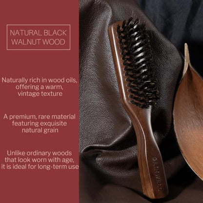 GAINWELL Mens Hair Brush Beard Comb Set, Slick Back Boar Bristle Hair Brush with Stiff Bristles for Thick Hair, Natural Black Walnut Gold Sandalwood Handle, Beard Mustache Brushes Comb Kit - size: Regular(2Pcs Set)