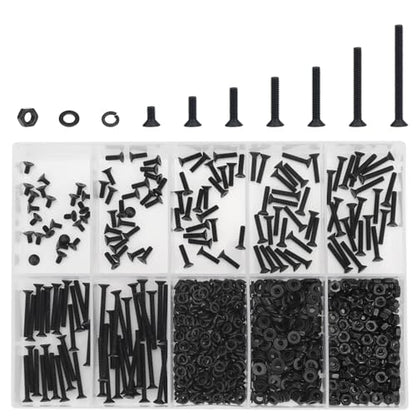 DYWISHKEY 566 Pieces M2 Black Screws, 10.9 Grade Alloy Steel M2x 4/6 /8/10 /12/16 /20mm Countersunk Head Socket Cap Screws Bolts Nuts Washers Assortment Kit - size: M2, style: Countersunk Head Socket Cap