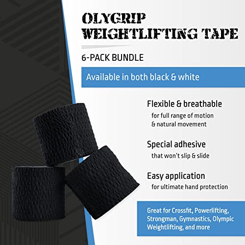 Weightlifting Tape, Stretch Sports Tape for Wrist and Hand Use, 6 Rolls, Black - color: Black