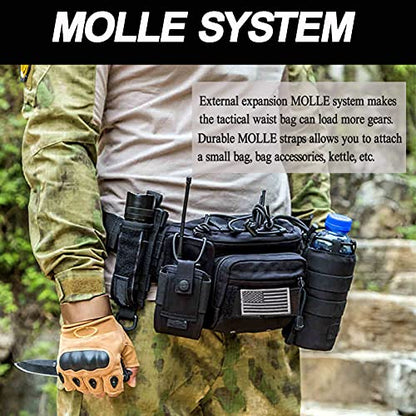 Tactical Fanny Pack, Military Waist Bag Hip Belt Bumbag Utility Bags for Outdoor Hiking Climbing Fishing with U.S Patch(Green) - color: 1 Pack Green