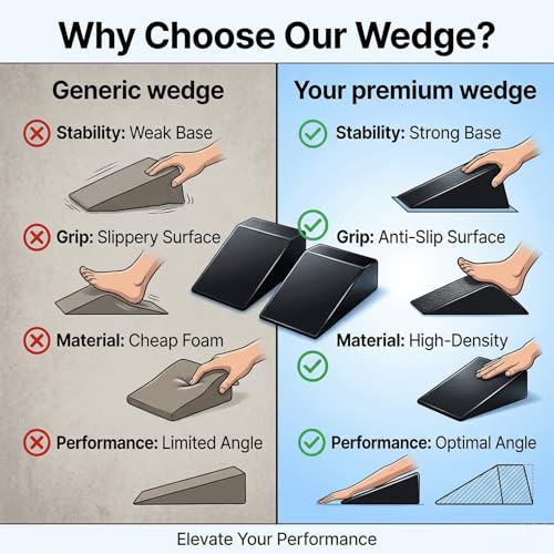 Squat Wedge Block for Heel Elevated Squat Weightlifting Calf Stretcher Slant Board for Mobility Balance and Strength Performance Pack of 2
