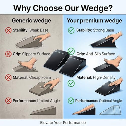 Squat Wedge Block for Heel Elevated Squat Weightlifting Calf Stretcher Slant Board for Mobility Balance and Strength Performance Pack of 2