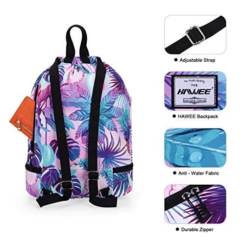 Dry Wet Drawstring Backpack with Shoe Compartment for Women Adjustable Gym Bag - color: Pineapple Colorful
