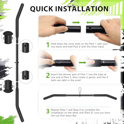 Cable Machine Attachment Set LAT Pulldown Attachments,Cable Machine Accessories for Home Gym Weight Workout Include LAT Pulldown Bar,Double D Bar, Tricep Rope,V Bar - color: Black-5 pcs