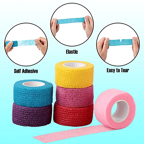 BBTO 12 Pack 1'' x 5 Yards Self Adhesive Bandage Wrap, Elastic Breathable Self Adherent Wrap for Sports, Toe, Wrist, Ankle, Swelling Wraps, 12 Colors