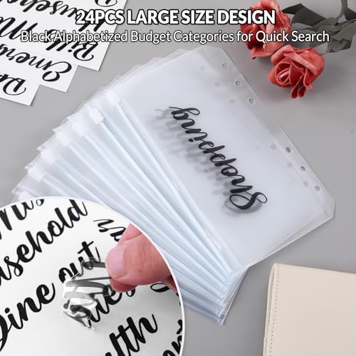 SKYDUE Budget Binder with 8pcs Zipper Envelopes, Money Organizer for Cash with 12pcs Expense Budget Sheets & 24 Blak Sticky Labels, Budget Book with Cash Envelopes (Creamy Oatmeal) - color: Creamy Oatmeal