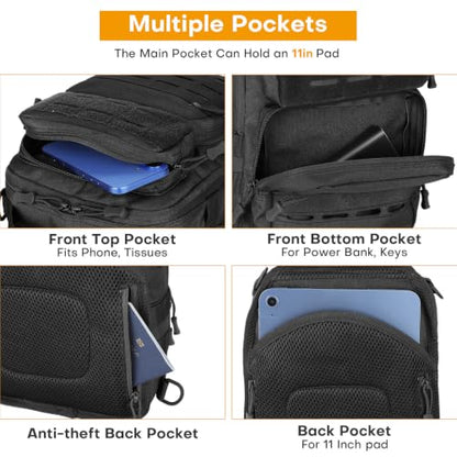 HUNTVP Sling Bag for Men Concealed Carry Bag Tactical Sling Bag Crossbody Molle CCW Chest Pack Backpack EDC Military Shoulder Bag with Holster & Accessory Slots, Black - color: Black