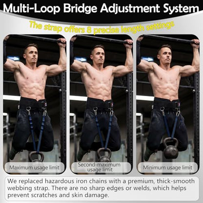 5 D-Rings Dip Belt with 30.7" Adjustable Nylon Strap for Pull Up | Weight Lifting weighted Gym Belts with Structured Back Supportfor Squat, Powerlifting & Deadlift