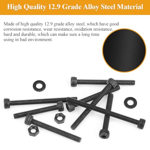 55 Pieces M4 x 25mm Socket Head Cap Screws, Thread Pitch 0.7mm, Sutemribor M4 Black Screws, 12.9 Grade Alloy Steel, Black Oxide Finish, Fully Threaded - size: M4 x 25mm, style: Socket Head