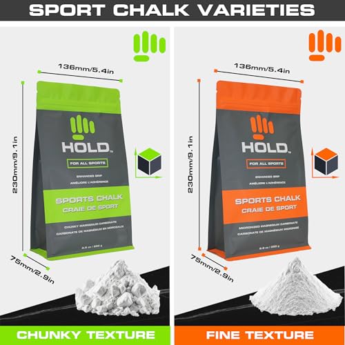 HOLD Sports Chalk – Pure Magnesium Carbonate for Climbing, Weightlifting, Gymnastics & Powerlifting – No Additives, Non-Toxic, Sweat-Resistant, Strong Grip Performance - style: Chunky