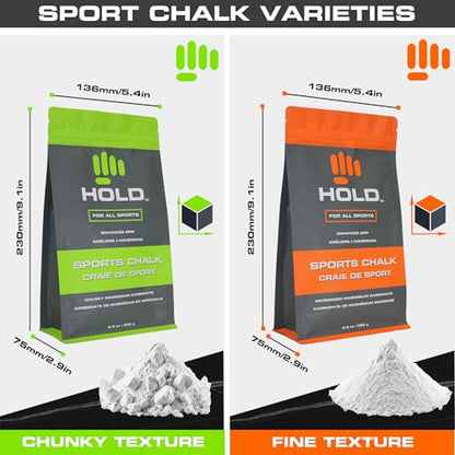 HOLD Sports Chalk – Pure Magnesium Carbonate for Climbing, Weightlifting, Gymnastics & Powerlifting – No Additives, Non-Toxic, Sweat-Resistant, Strong Grip Performance - style: Chunky