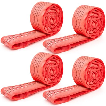 Fabbay 4 Pcs 4 Feet Heavy Duty Polyester Endless Loop Round Lift Slings Lifting Straps for Hoist Towing Moving Furniture Rigging Equipment, 13200 LB Vertical, 10600 LB Choker, 26400 LBs Basket(Red) - color: Red, size: 4 Feet