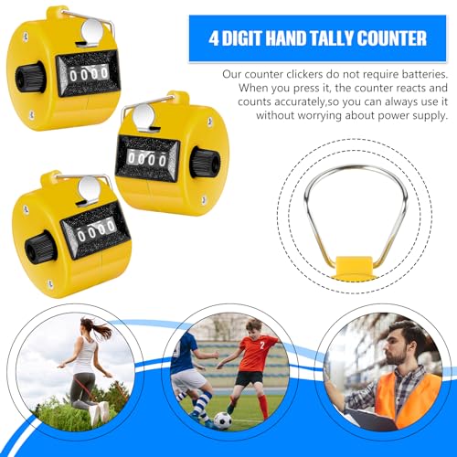 TOODOO 6 Pack Hand Tally Counter 4 Digit Mechanical Palm Clicker Plastic Hand Held Counter Clicker with Metal Finger Ring for School Golf Sports Events Office Stadium - color: Yellow
