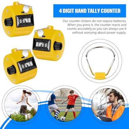 TOODOO 6 Pack Hand Tally Counter 4 Digit Mechanical Palm Clicker Plastic Hand Held Counter Clicker with Metal Finger Ring for School Golf Sports Events Office Stadium - color: Yellow