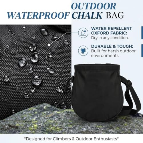 Chalk Bag for Rock Climbing, Bouldering Chalk Bag with Adjustable Belt & Pocket for Gymnastics, Gym, Cross Training, Weightlifting