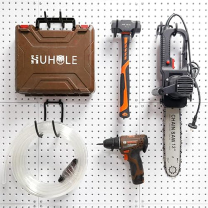 HUHOLE 8 Pack Pegboard Drill Holder Utility Hooks for 1/4 Inch Pegboard | Tool Holders with 20 lb Capacity for Power Tools, Hammers, Cords, Hoses, Shovels, Brooms and Garage Storage