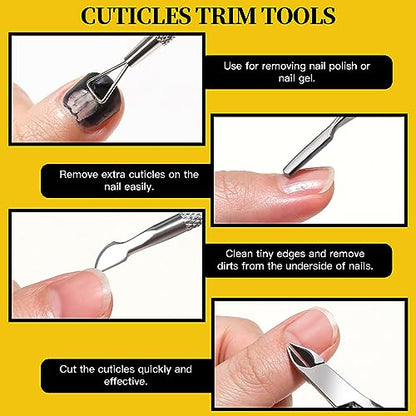 FANDAMEI Nail Care Set, Nail Files 100/180, Nail Buffer Block, Cuticle Tools, Nail Cuticle Nippers, Cuticle Trimmer, Cuticle Pusher, Manicure & Pedicure Kits, Toenail File, Yellow - color: L-yellow