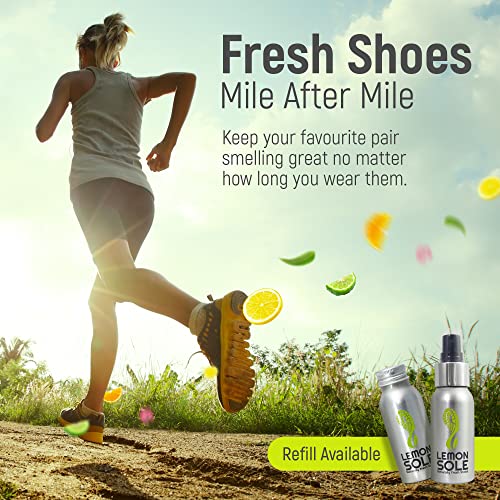 NATURAL SHOE FRESHENER & DEODORISER, Freshening Shoe Spray with 6 Powerful Essential Oils for Long-Term Odour Control, Designed for Sports, Fresh Lemon Scent.