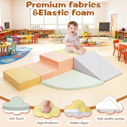 Climbing Toys for Toddlers, 5-Piece Soft Foam Climbing Blocks Set, Toddler Playtime Corner Climber Indoor Foam Play Gym - style: 5-Piece