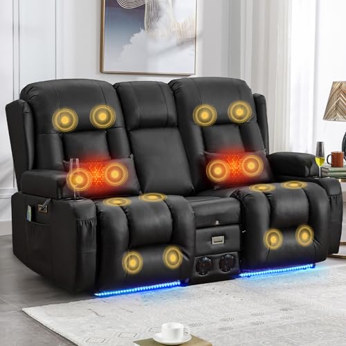 IPKIG Power Recliner Sofa with Flip-Up Backrest Console, USB & USB-C Ports, AC Outlet, LED Lights, Wall Hugger Recliners for Living Room, RV (Black, 67" - 3 Seat) - color: Black, size: 67" - 3 Seat