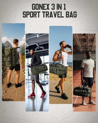 Gonex 45L Tactical Duffel Bag, 3-in-1 Gym & Travel Bag | Shoe compartment, Tactical gear loops, Water-repellent lining, 5 zip pockets, Weekend travel - color: Army Green, size: 45L