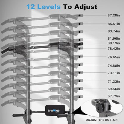 BARWING Pull Up Bar Station, Power Tower, Dip Station with 3D Backrest, Multi-Function Strength Training Stand Rack, Adjustable Height Dip Bar for Home Gym Workout Stand Fitness Exercise Equipment - color: P008-B