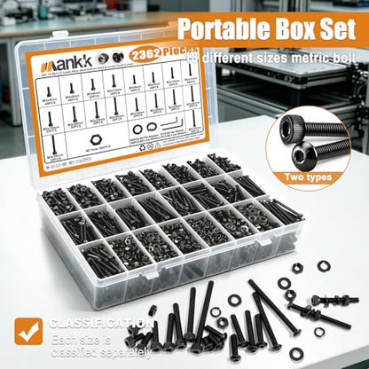 mankk 2362PCS M3 Metric Screws Assortment Kit 18 Size (4 6 8 10 12 16 20 25 30 35mm) Hex Socket Head & Button Head Bolts Kit 12.9 & 10.9 Grade Black Alloy Steel M3 Machine Screw - size: M3 -2362PCS, style: Hex Socket Cap