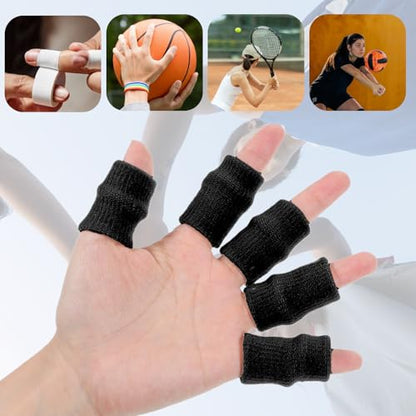 TIESOME 20 Pcs Finger Sleeves for Arthritis, Black | Elastic Finger Compression Sleeves Thumb Splint Support, Breathable Pain Relief Protector for Tendon, Joint and Arthritis