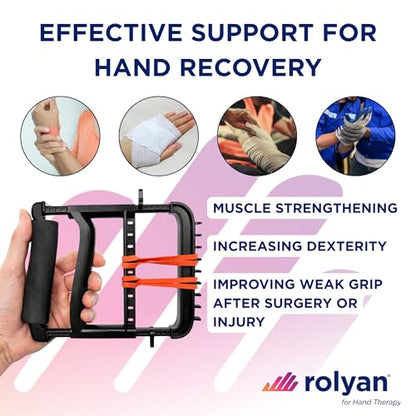 Rolyan Ergonomic Hand Exerciser with Padded Handle, Adjustable Squeeze Tool, 4 Pairs of Rubber Bands for Progressive Resistance, Improves Hand Grip Strength in Fingers, Hand, & Thumb, Black - color: Black, style: Padded Handle