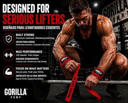 Pair of Deluxe Straps for Weights, Dumbbells, Gym and Crossfit with Non-Slip Grip and Durable Never Give Up Design - color: Red