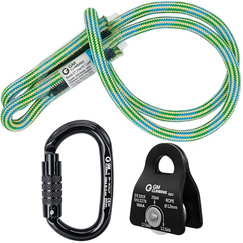 Micro Prusik Minding Pulley 25kN CE UIAA Certified 12mm Single Pulley Mobile Side Plates for Arborist Rigging Climbing Rescue - color: Pulley Kit | Black Pulley, Triple Lock