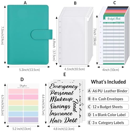 SKYDUE Budget Binder, Money Saving Binder with Zipper Envelopes, Cash Envelopes and Expense Budget Sheets for Budgeting (Turquoise) - color: Turquoise