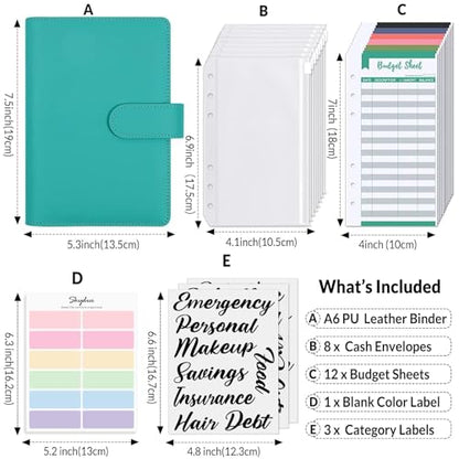 SKYDUE Budget Binder, Money Saving Binder with Zipper Envelopes, Cash Envelopes and Expense Budget Sheets for Budgeting (Turquoise) - color: Turquoise