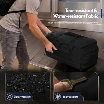 Haimont 60L Foldable Travel Duffel Backpack, Black | Shoe Compartment, Stowable Straps, U-Shaped Opening, Water-Resistant Build - color: Black