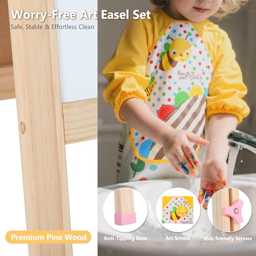 Kinder King Adjustable Wooden Kids Art Easel, Paper Roller, Storage (Pink) | Double-Sided Magnetic Whiteboard & Chalkboard, Art Supplies, Indoor & Outdoor, Painting & Drawing, 3 Years+, Gift - color: Pink