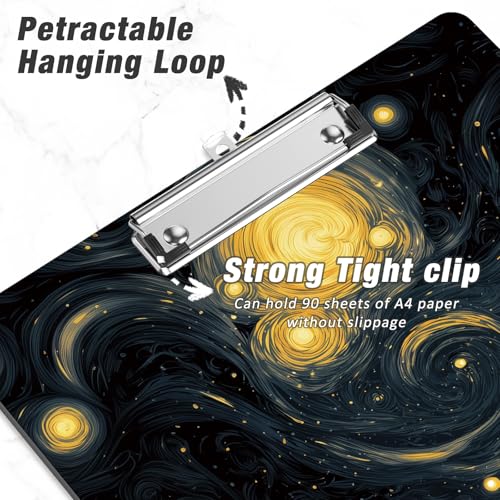 Rimilak Wood Clipboard, 8.5x11 Hardboard Clip Board, Black Night Sky | Fun Design, Cute Custom Pattern, 9 x 12.5 in Letter Size for Classroom, Teachers, Kid, Woman, School & Office Supply - color: Black Night Sky