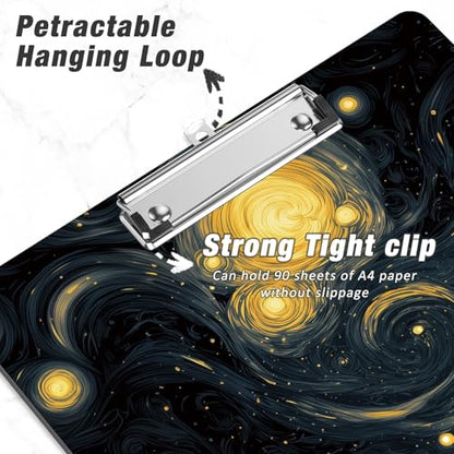 Rimilak Wood Clipboard, 8.5x11 Hardboard Clip Board, Black Night Sky | Fun Design, Cute Custom Pattern, 9 x 12.5 in Letter Size for Classroom, Teachers, Kid, Woman, School & Office Supply - color: Black Night Sky