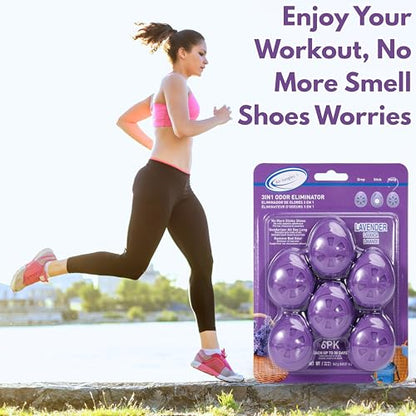 Air Jungles Shoe Deodorizer Balls 6 Ct, Lavender Scent | Odor Remover Balls for Sneakers, Gym Bags, Lockers, Closets, Hampers, and Drawers, Essential Oil Provides Natural Freshness - size: 6 Count (Pack of 1)