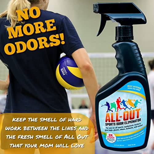 All-Out Sports Odor Eliminator Spray & Deodorizer | Perfect for Smelly Gloves, Hat, Bags, Helmets, Jerseys, Pads, Gear, Shoe & All Other Odors.| Best Formula | 24 oz Spray Bottle (AO503) | Fresh Scent