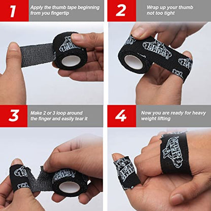 Bear Grips Weightlifting Tape | Thumb Tape, Athletic Wrist Tape, Finger Tape | Weight Lifting Tape, Sport Tape, 3-Pack | Tactical Tape, Stretchy Hand Tape, Gym Tape, WOD Tape, Hook Grip Tape, Workout - color: BG Black