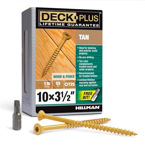 Deck Plus 3-1/2 Inch Epoxy Coated Exterior Wood and Fence Screws #10 x 3-1/2" Torx/Star Drive Included Coarse Thread, Outdoor Rust Resistant Decking Screw, Tan, 1lb Box, 310 Pieces | 48421 - color: Tan, size: #10 x 3-1/2", style: 55 pcs