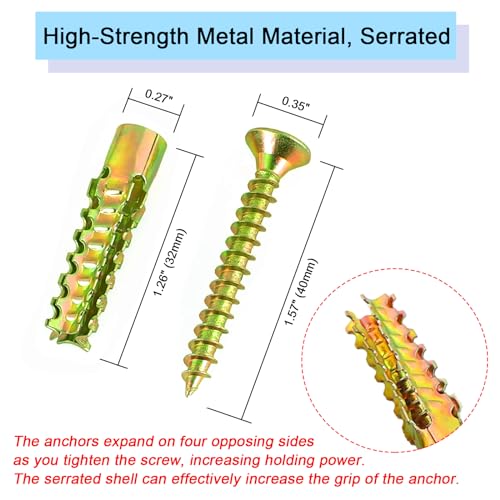 50 Pack Heavy Duty Hollow Wall Anchors with Screws, Loose Hinge Hole Repair Kits, Ideal for Hinge Hole Repair and Concrete Wall, Hollow-Wall, Wooden Wall (6x32mm) - size: 50 Pack