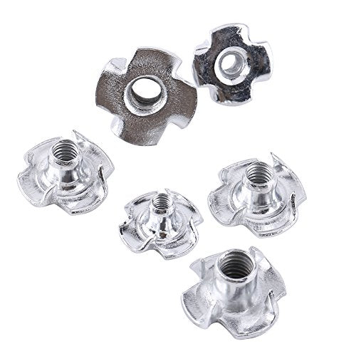 Four-Pronged T Nut Kit, 90pcs Carbon Steel M3/M4/M5/M6/M8 Four Pronged T Nuts Blind Inserts Nut Four Claw Nuts Assortment Kit for Wood Furniture Rock Climbing Holds Cabinetry