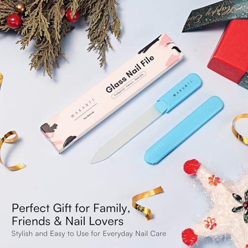 Makartt Glass Nail File for Natural Nails: Reusable Nail Care Tool, Blue | Fast Shaping & Gentle Smoothing, Double-Sided Sandblasted Surface, Washable, Portable Lightweight Manicure Gift with Case - color: 1pc Blue glass nail file