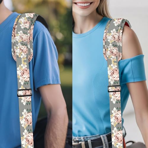 ZINZ 75" Shoulder Strap with Fixed Pad and Dual Balanced Buckles，Gray Flowers - color: Gray Flowers
